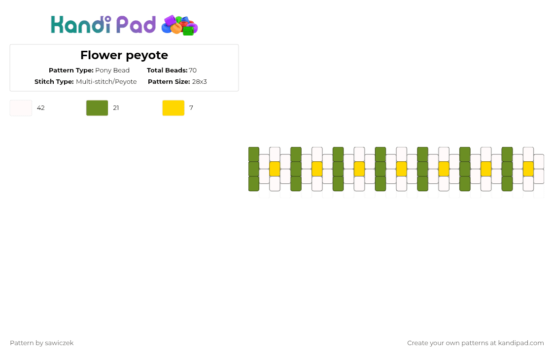Flower peyote - Pony Bead Pattern by sharkqz on Kandi Pad - white,green