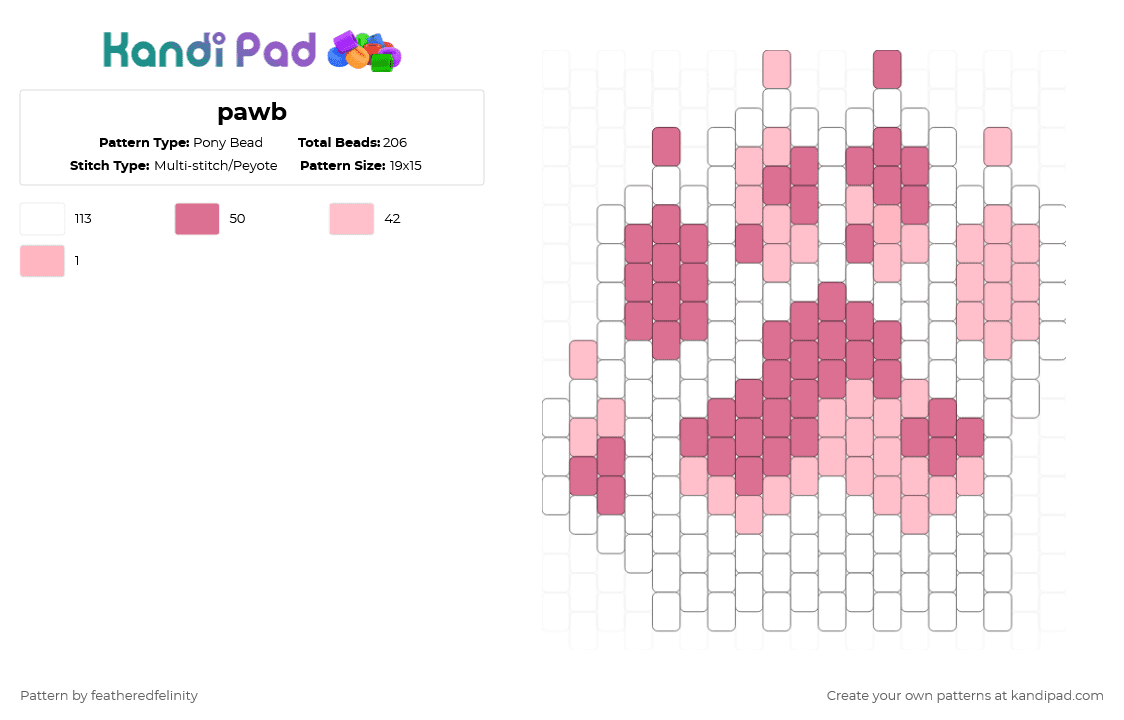 pawb - Pony Bead Pattern by featheredfelinity on Kandi Pad - pink,white