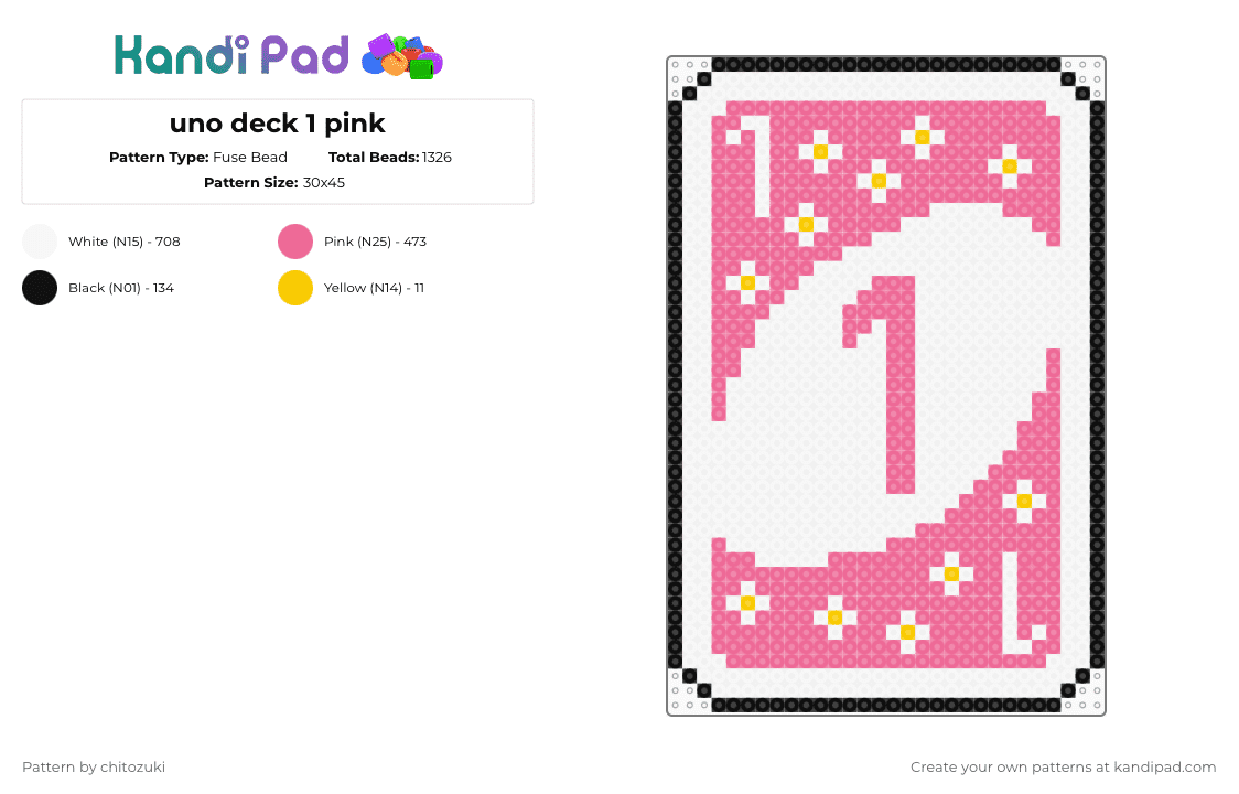 uno deck 1 pink - Fuse Bead Pattern by chitozuki on Kandi Pad - white,pink