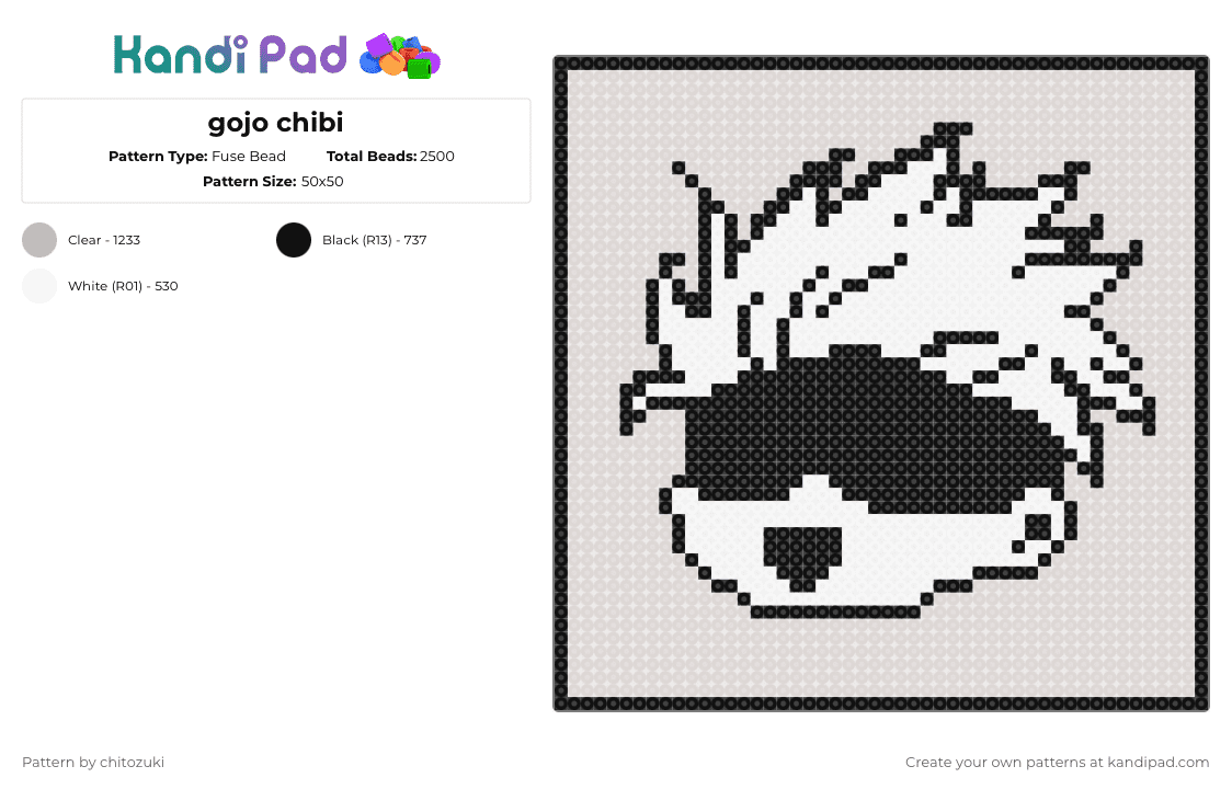 gojo chibi - Fuse Bead Pattern by chitozuki on Kandi Pad - white,beige
