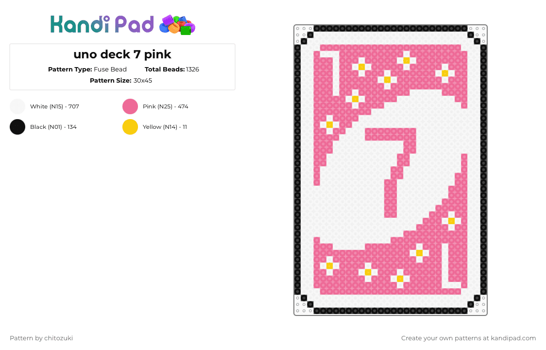 uno deck 7 pink - Fuse Bead Pattern by chitozuki on Kandi Pad - white,pink