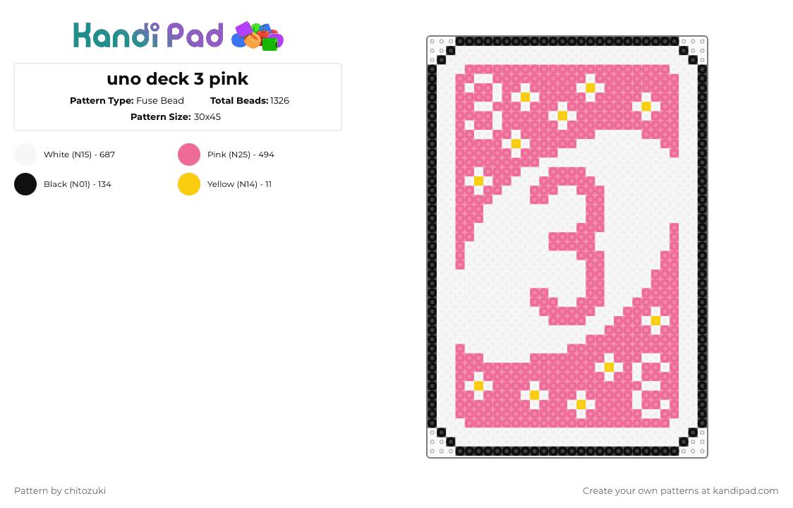 uno deck 3 pink - Fuse Bead Pattern by chitozuki on Kandi Pad - pink