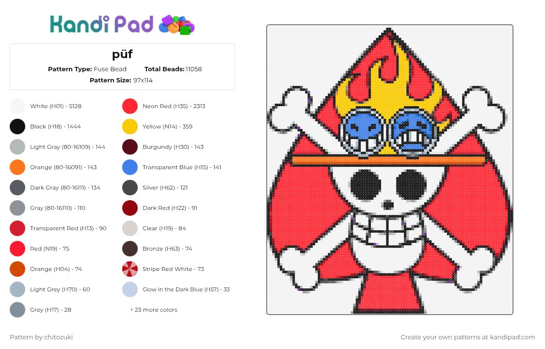 Ace - Fuse Bead Pattern by chitozuki on Kandi Pad - brown, red, white, yellow