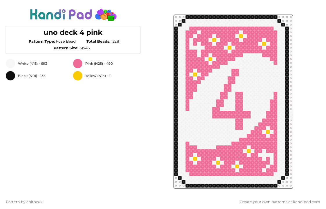 uno deck 4 pink - Fuse Bead Pattern by chitozuki on Kandi Pad - pink