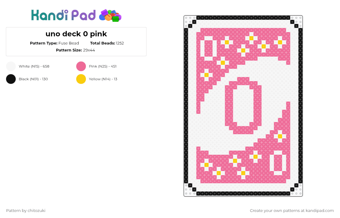 uno deck 0 pink - Fuse Bead Pattern by chitozuki on Kandi Pad - white,pink