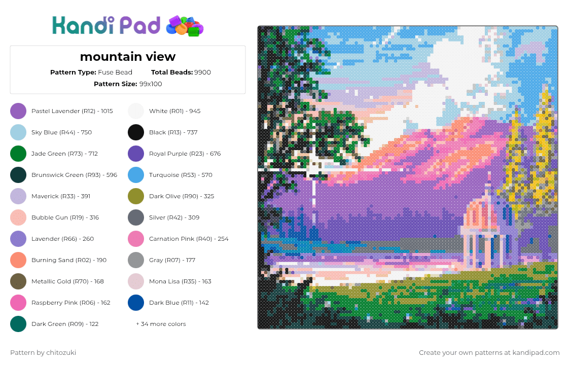 mountain view - Fuse Bead Pattern by chitozuki on Kandi Pad - green,light blue,beige,pink,colorful