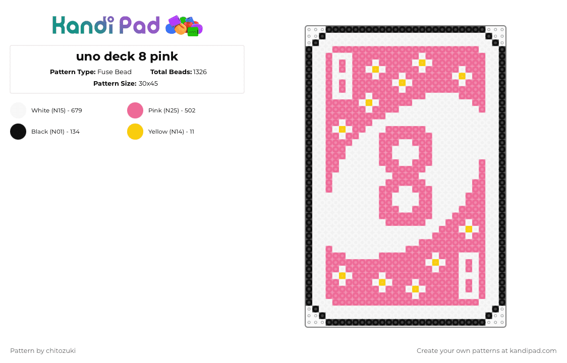 uno deck 8 pink - Fuse Bead Pattern by chitozuki on Kandi Pad - pink