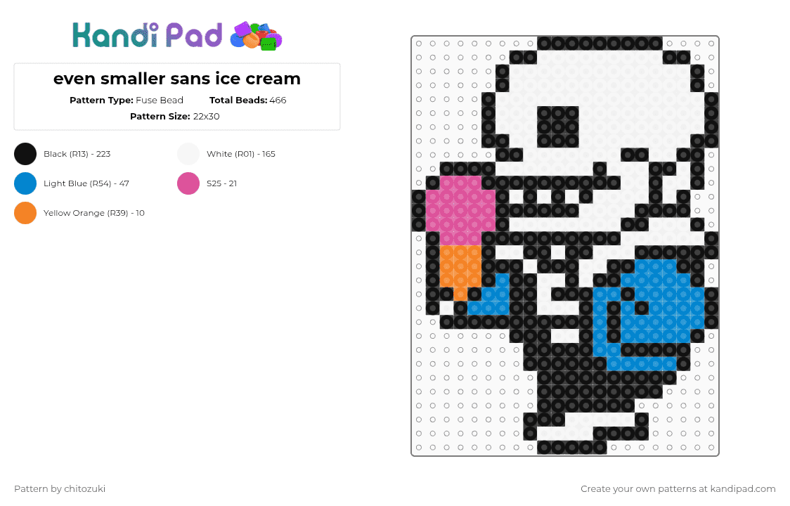 even smaller sans ice cream - Fuse Bead Pattern by chitozuki on Kandi Pad - sans,undertale,character,ice cream,gaming,video game,food,white,blue