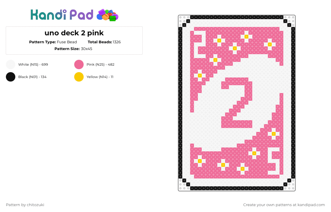 uno deck 2 pink - Fuse Bead Pattern by chitozuki on Kandi Pad - white,pink