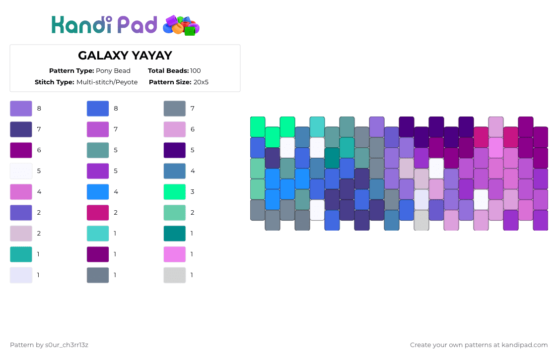 GALAXY YAYAY - Pony Bead Pattern by s0ur_ch3rr13z on Kandi Pad - purple,pink