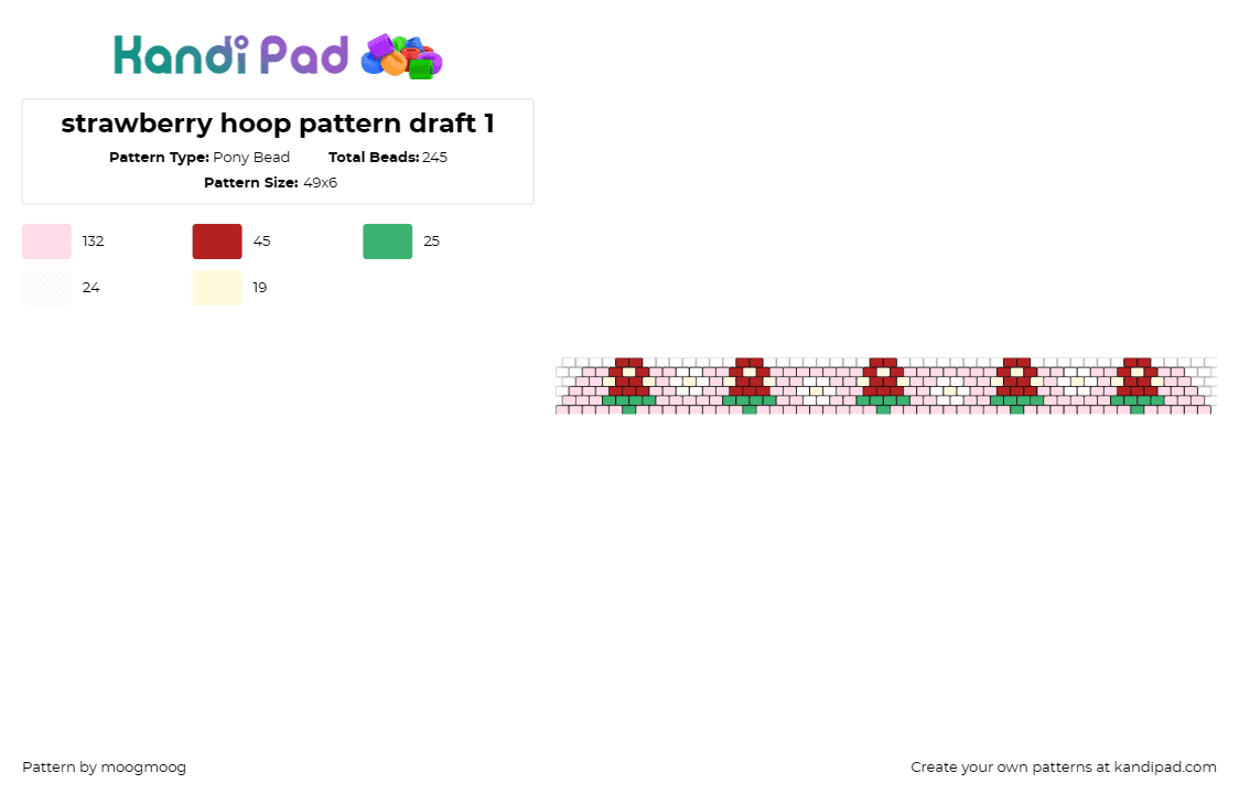 strawberry hoop pattern draft 1 - Pony Bead Pattern by moogmoog on Kandi Pad - strawberries,hoop,bracelet,berry,sweet,summer,luscious,fresh,pop of color,light 