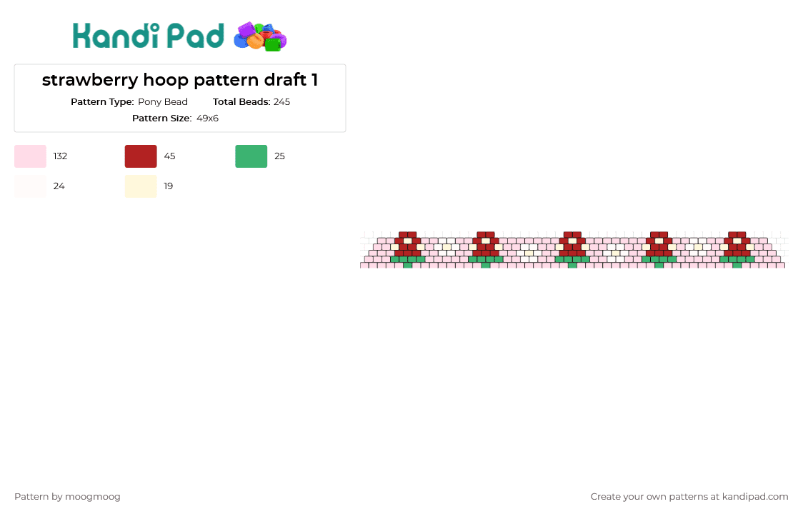 strawberry hoop pattern draft 1 - Pony Bead Pattern by moogmoog on Kandi Pad - strawberries,hoop,bracelet,berry,sweet,summer,luscious,fresh,pop of color,light blue