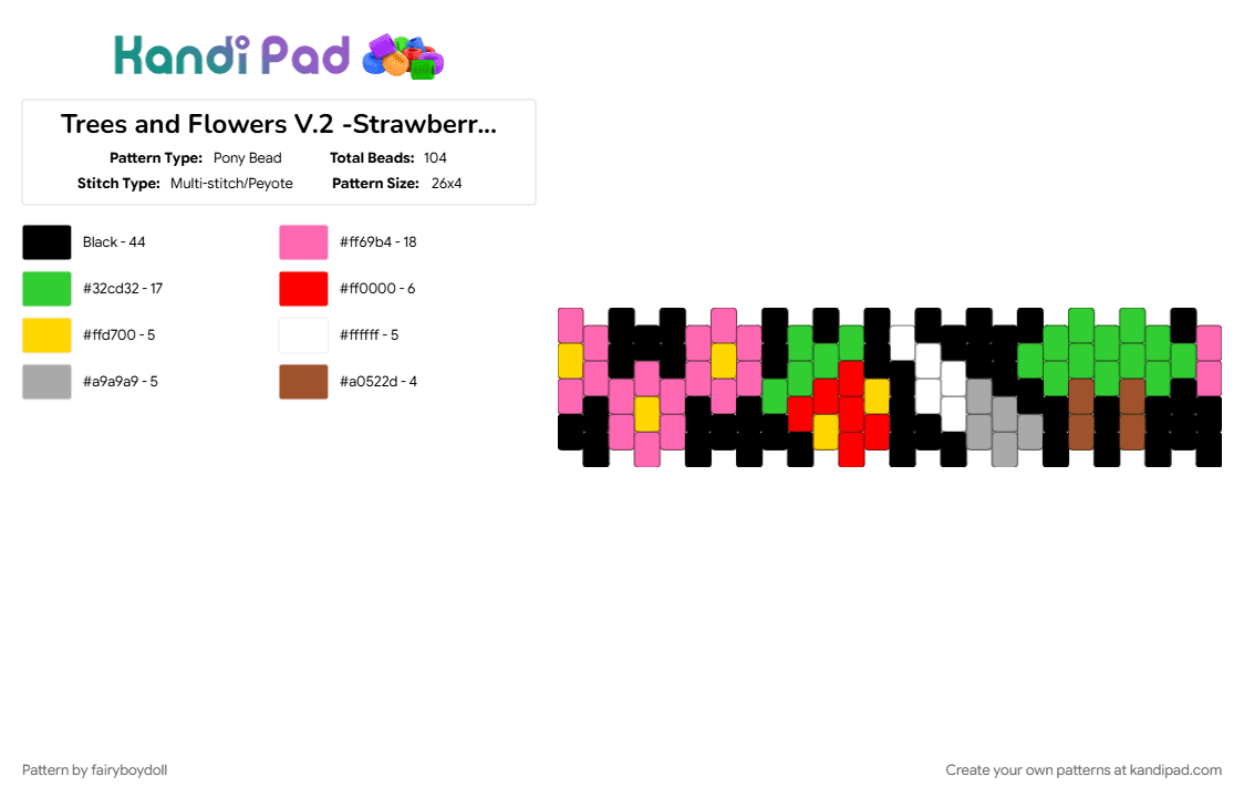 Trees and Flowers V.2 -Strawberry Switchblade (Band) /Small 26 - Pony Bead Pattern by fairyboydoll on Kandi Pad - green, light blue, pink
