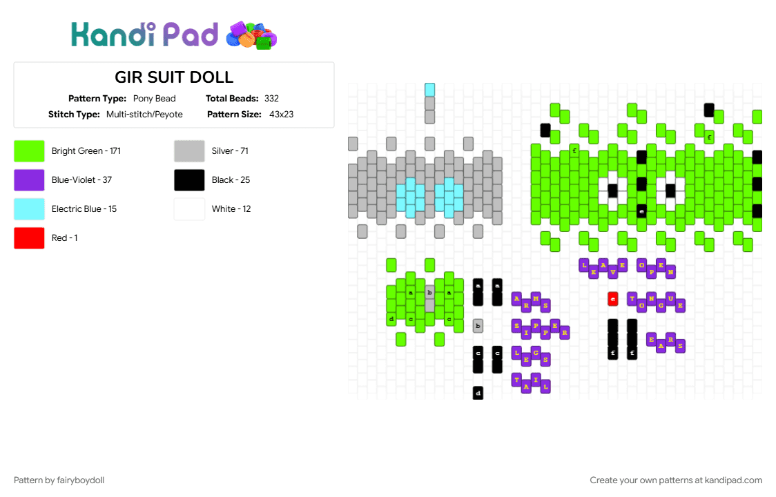 GIR SUIT DOLL - Pony Bead Pattern by fairyboydoll on Kandi Pad - beige, doll, gir, green