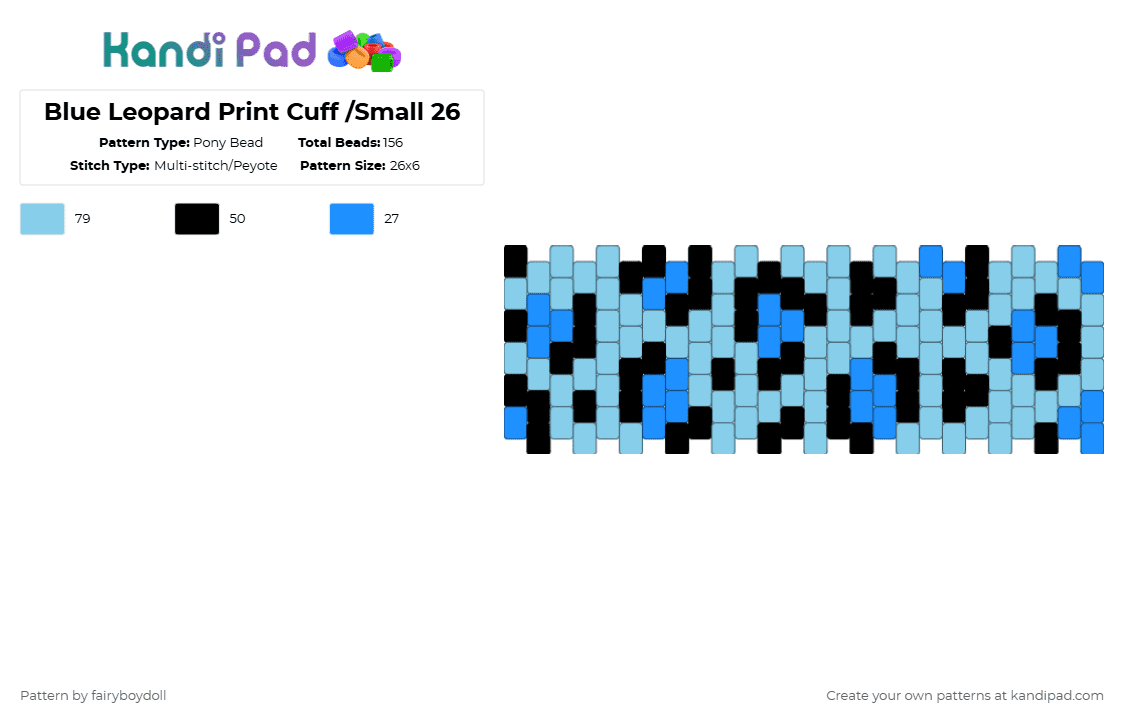 Blue Leopard Print Cuff /Small 26 - Pony Bead Pattern by fairyboydoll on Kandi Pad - black,light blue,leopard,blue,animal print