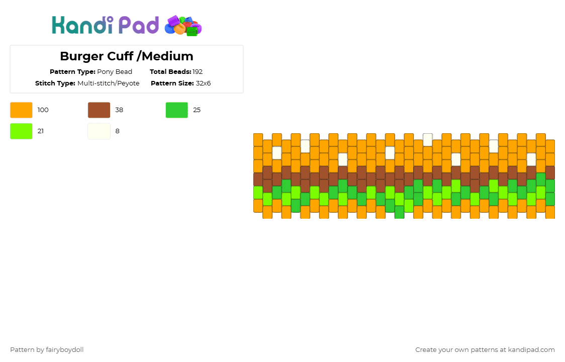 Burger Cuff /Medium 32 - Pony Bead Pattern by fairyboydoll on Kandi Pad - hamburger,cuff,meal,sandwich,food,orange,burger,lunch