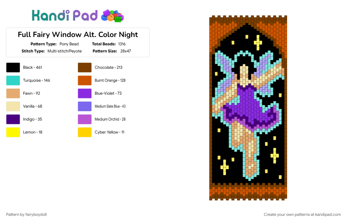 Full Fairy Window Alt. Color Night - Pony Bead Pattern by fairyboydoll on Kandi Pad - 