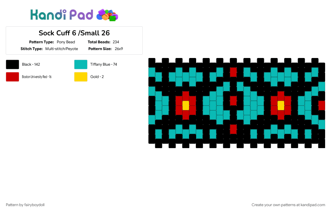 Sock Cuff 5 /Small 26 - Pony Bead Pattern by fairyboydoll on Kandi Pad - 