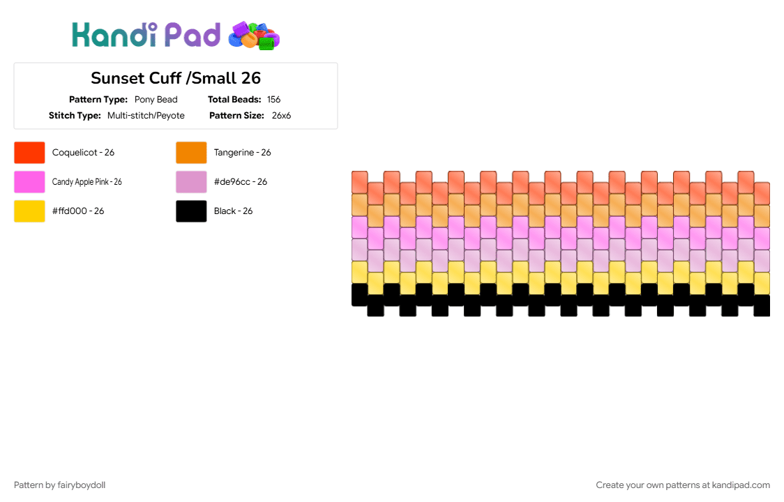 Sunset Cuff /Small 26 - Pony Bead Pattern by fairyboydoll on Kandi Pad - nature, pink, sunset