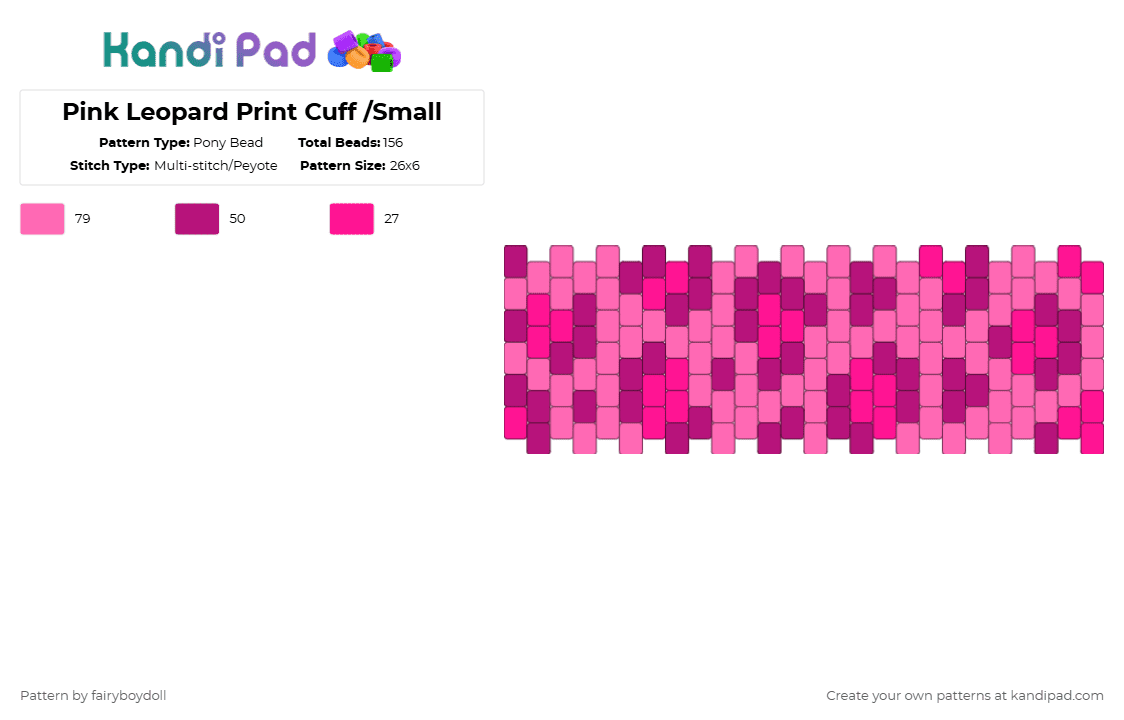 Pink Leopard Print Cuff /Small 26 - Pony Bead Pattern by fairyboydoll on Kandi Pad - pink,leopard,cheetah,animal print,y2k