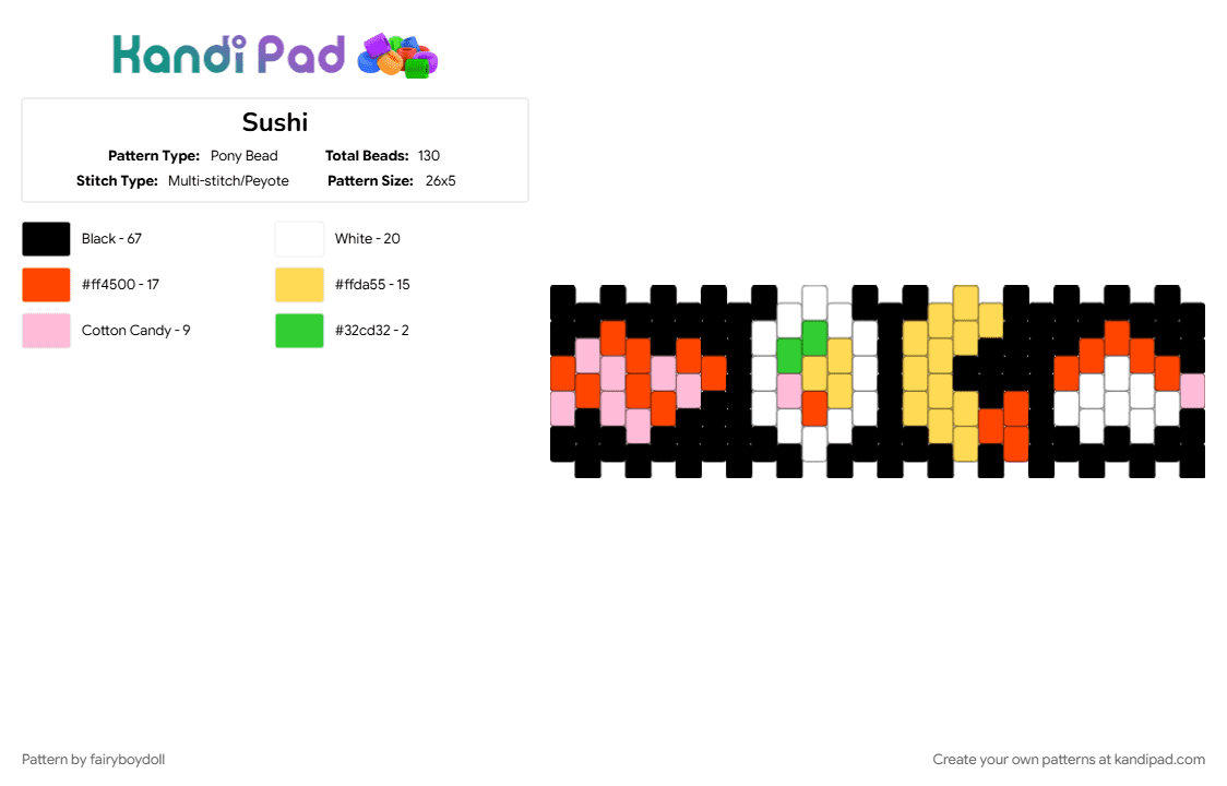 Japanese Food /Small 26 - Pony Bead Pattern by fairyboydoll on Kandi Pad - food, japanese, shrimp, sushi