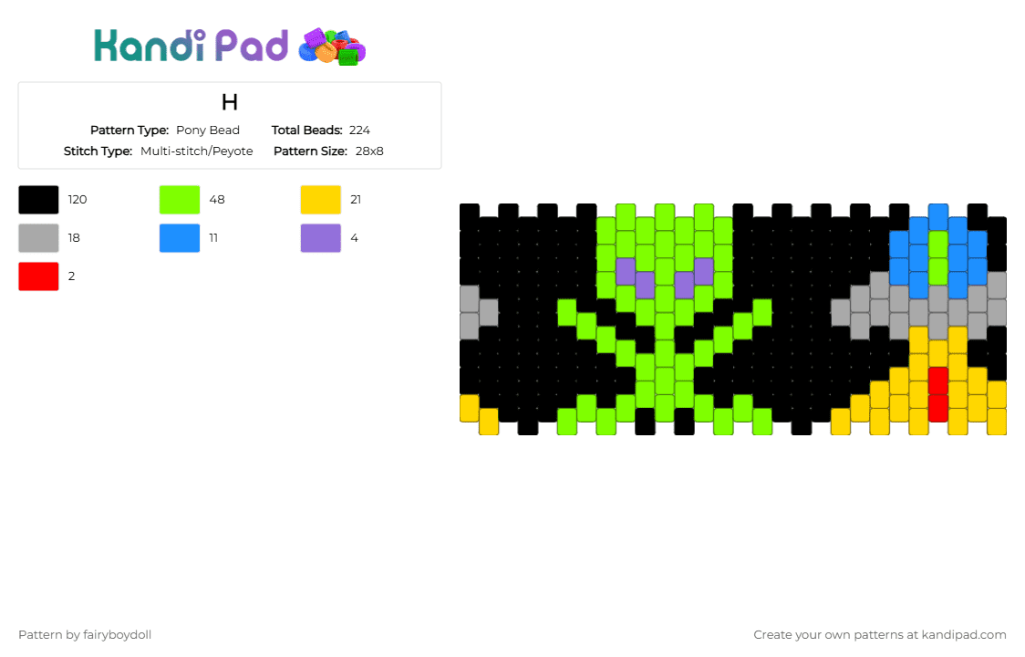 Alien UFO Cuff /Small 28 - Pony Bead Pattern by fairyboydoll on Kandi Pad - alien, beige, black, green, space, ufo, yellow