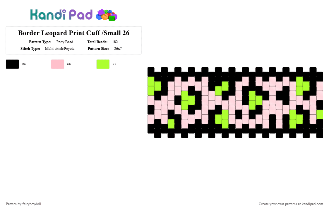 Border Leopard Print Cuff /Small 26 - Pony Bead Pattern by fairyboydoll on Kandi Pad - leopard, pink, scene