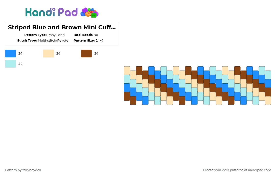 Striped Blue and Brown Mini Cuff /Small 24 - Pony Bead Pattern by fairyboydoll on Kandi Pad - light blue