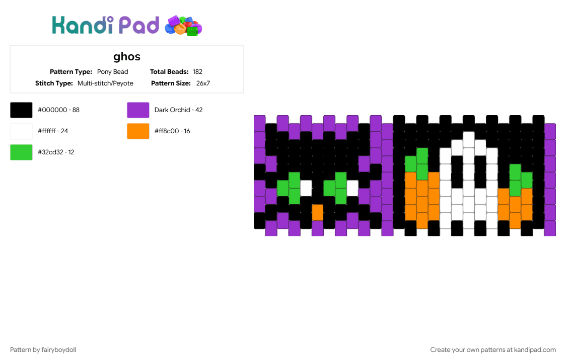 Black Cat x Ghost Cuff /Small 26 - Pony Bead Pattern by fairyboydoll on Kandi Pad - halloween