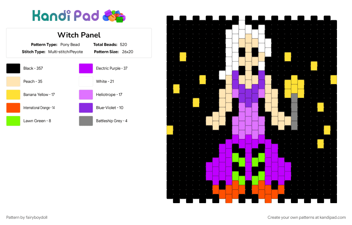 Witch Panel - Pony Bead Pattern by fairyboydoll on Kandi Pad - halloween, panel, witch