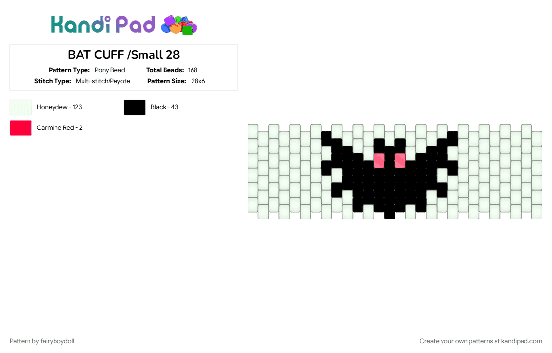 BAT CUFF /Small 28 - Pony Bead Pattern by fairyboydoll on Kandi Pad - bat, halloween, spooky, white