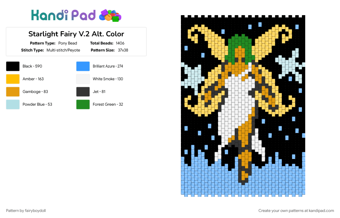 Starlight Fairy V.2 Alt. Color - Pony Bead Pattern by fairyboydoll on Kandi Pad - 