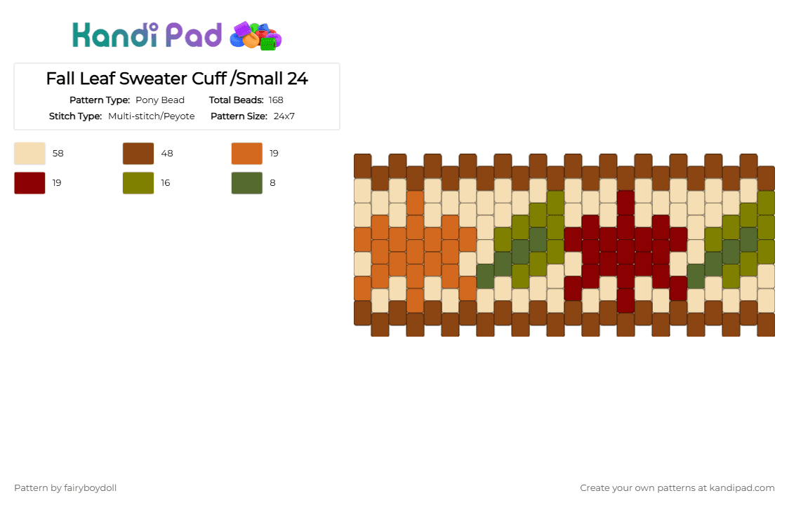Fall Leaf Sweater Cuff /Small 24 - Pony Bead Pattern by fairyboydoll on Kandi Pad - autumn, beige, cozy, fall, leaf, nature, red, seasons, sweater