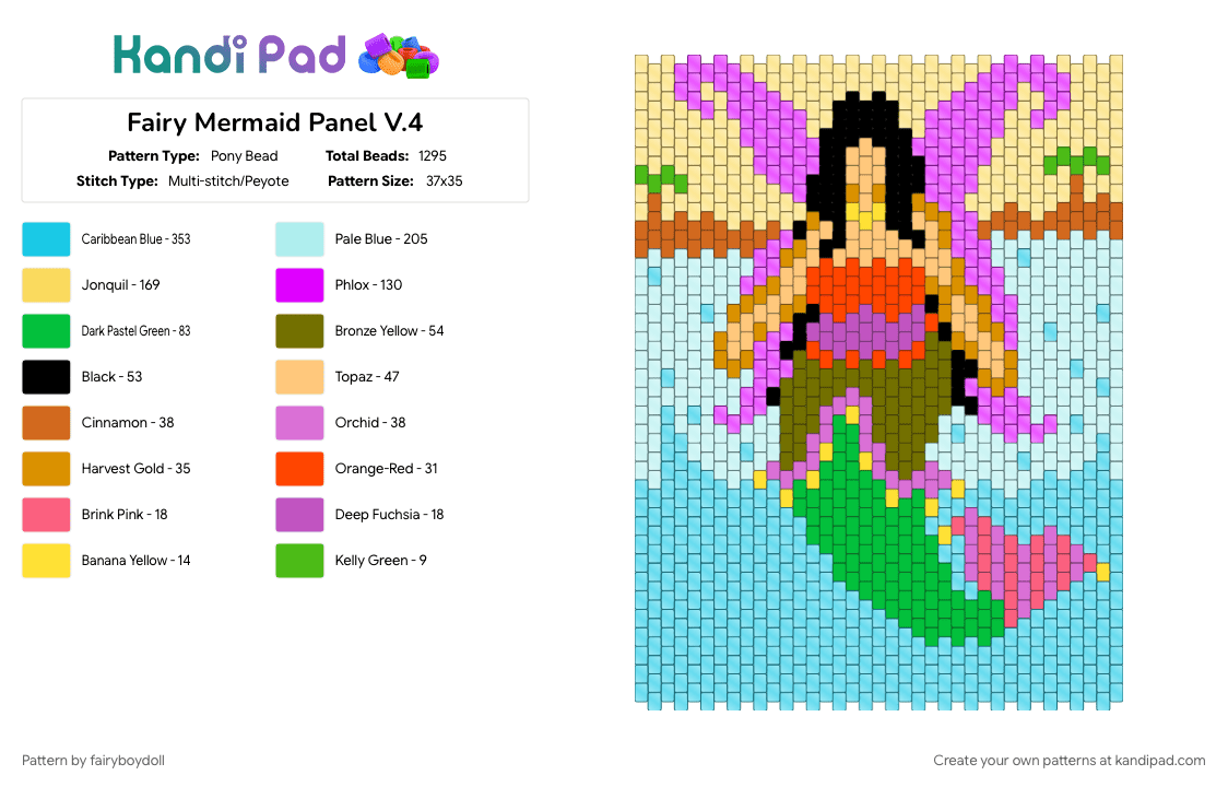 Fairy Mermaid Panel V.4 - Pony Bead Pattern by fairyboydoll on Kandi Pad - fairy, light blue, mermaid, pink, yellow
