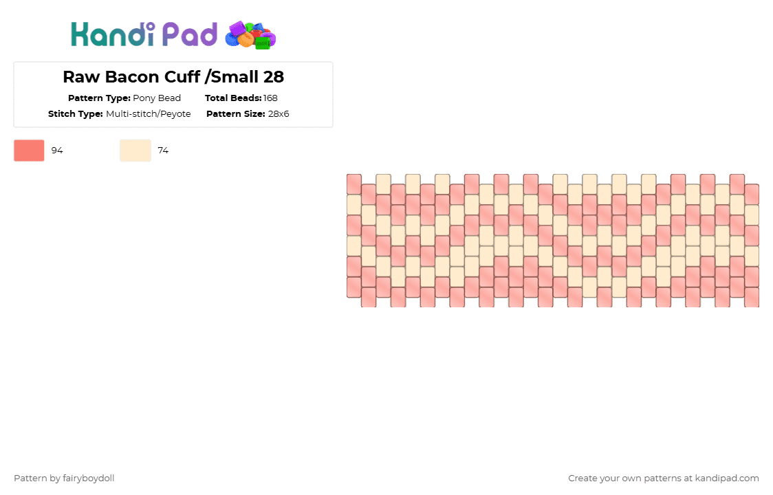 Raw Bacon Cuff /Small 28 - Pony Bead Pattern by fairyboydoll on Kandi Pad - orange,beige,bacon,meat,raw,food