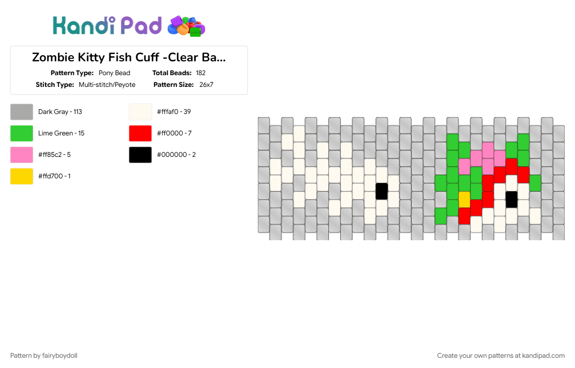 Zombie Kitty Fish Cuff -Clear Background /Small 26 - Pony Bead Pattern by fairyboydoll on Kandi Pad - beige