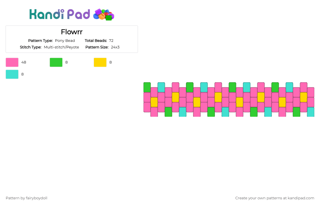 Simple Flower Cuff /Small 24 - Pony Bead Pattern by fairyboydoll on Kandi Pad - easy, flower, nature, pink