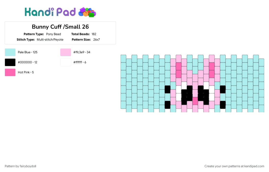 Bunny Cuff /Small 26 - Pony Bead Pattern by fairyboydoll on Kandi Pad - bunny, light blue