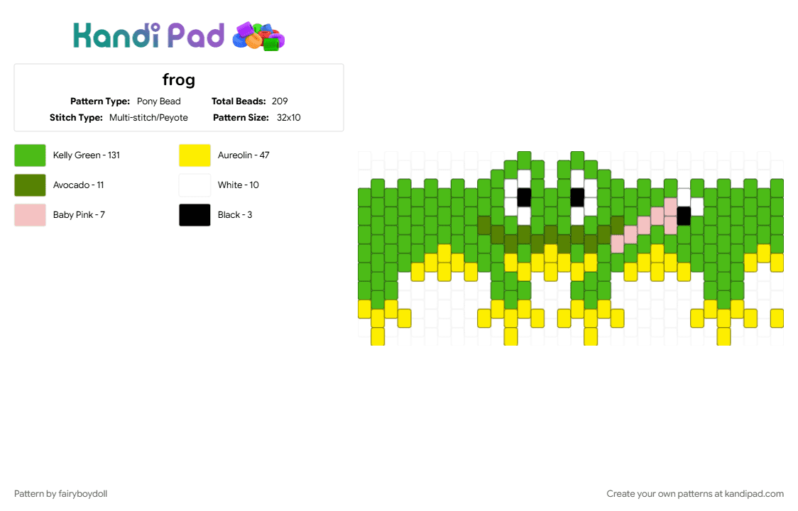 Froggie Cuff /Medium 32 - Pony Bead Pattern by fairyboydoll on Kandi Pad - frog, green