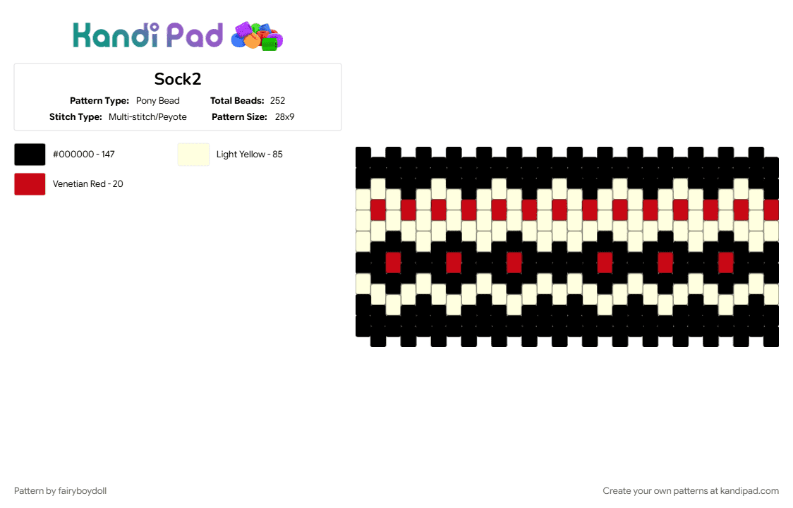 Sock Cuff 2 /Small 28 - Pony Bead Pattern by fairyboydoll on Kandi Pad - 