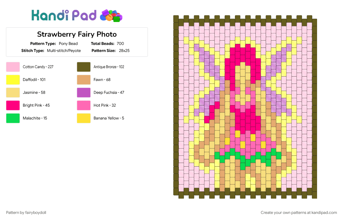 Strawberry Fairy Photo - Pony Bead Pattern by fairyboydoll on Kandi Pad - fairy, pink, strawberry, yellow
