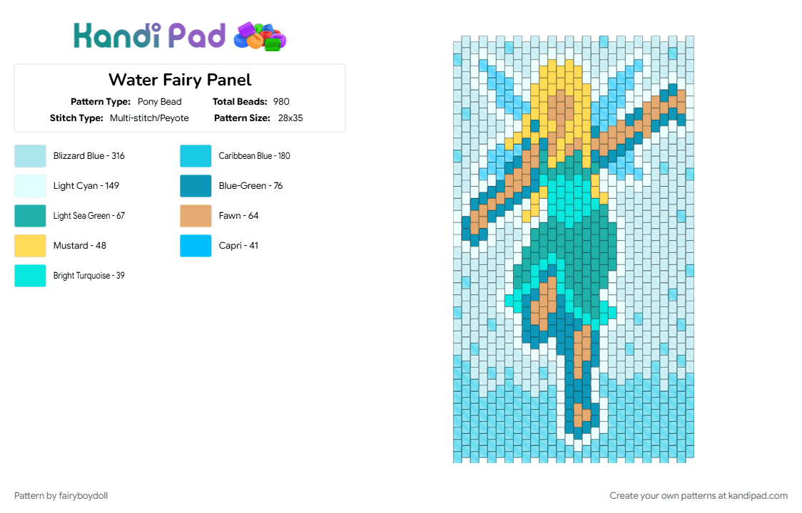 Water Fairy Panel - Pony Bead Pattern by fairyboydoll on Kandi Pad - 