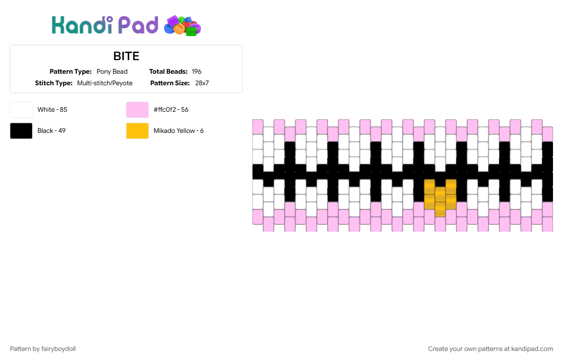 Teeth Cuff /Small 28 - Pony Bead Pattern by fairyboydoll on Kandi Pad - mouth, teeth, tooth