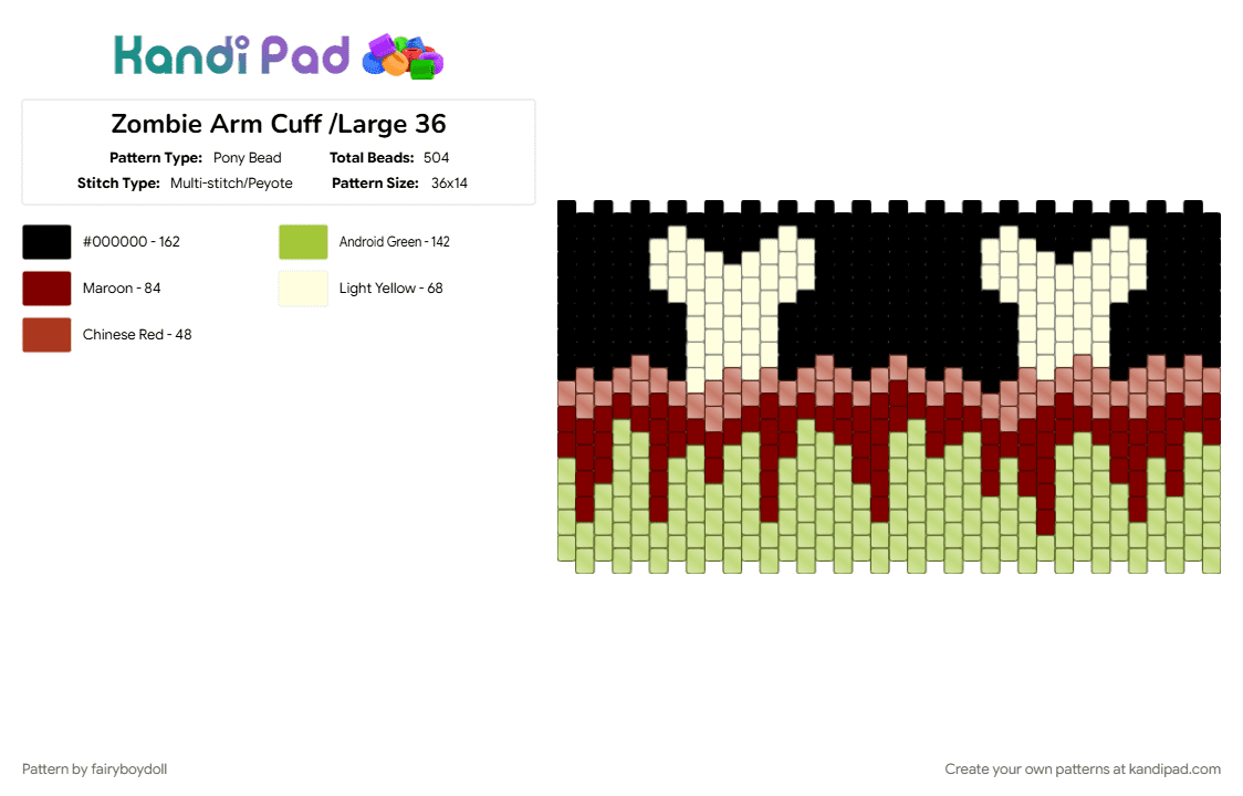 Zombie Arm Cuff /Large 36 - Pony Bead Pattern by fairyboydoll on Kandi Pad - 