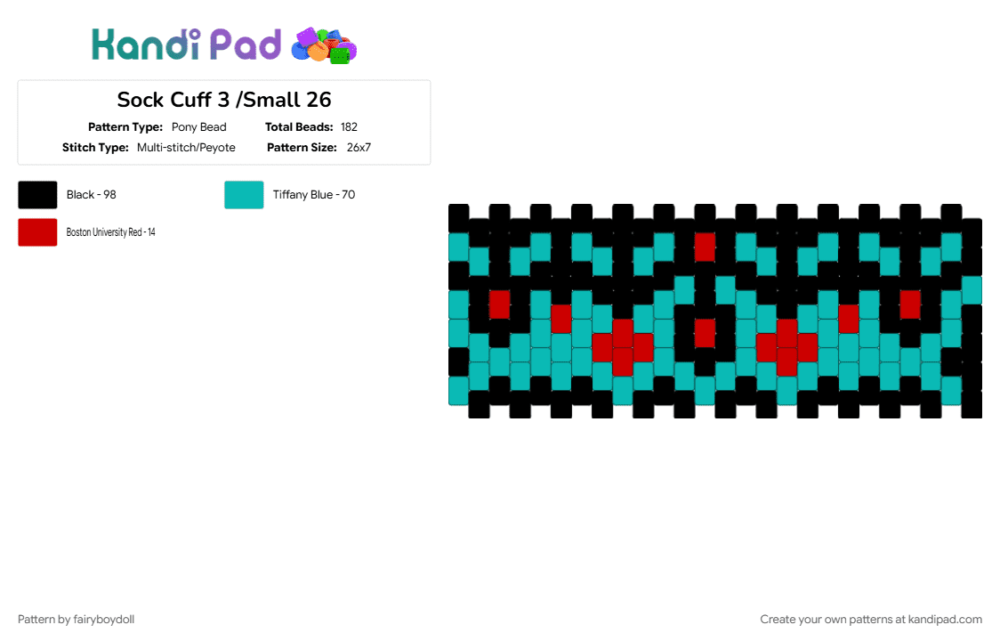 Sock Cuff 3 /Small 26 - Pony Bead Pattern by fairyboydoll on Kandi Pad - 