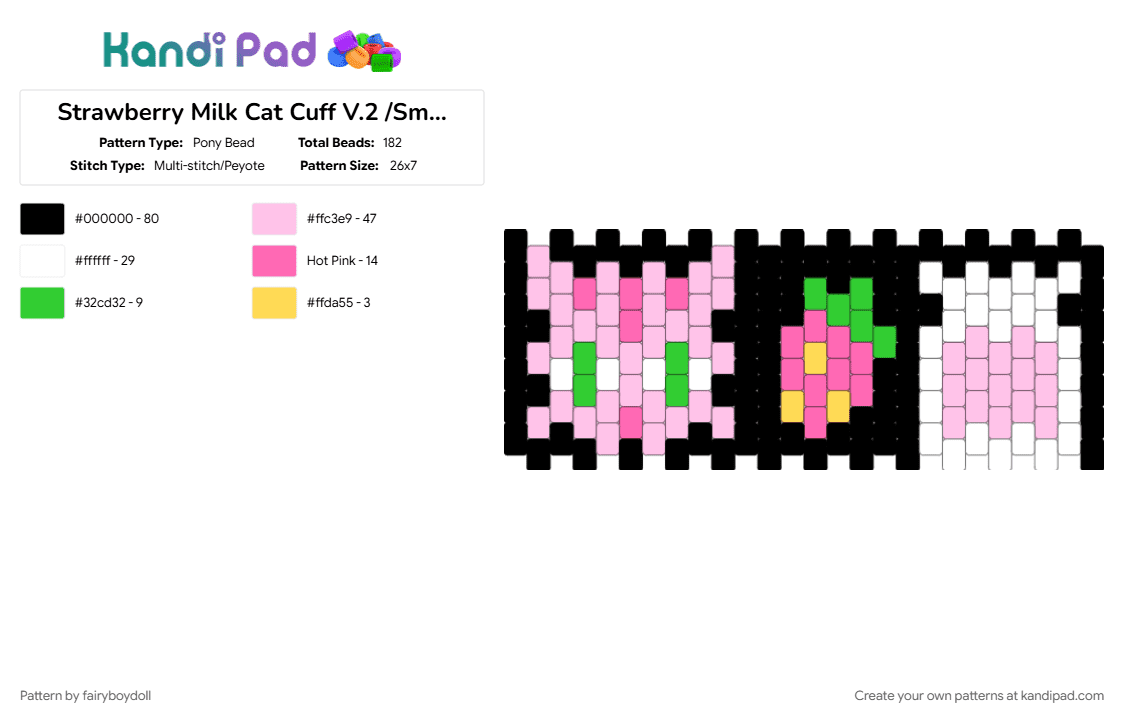 Strawberry Milk Cat Cuff V.2 /Small 26 - Pony Bead Pattern by fairyboydoll on Kandi Pad - 