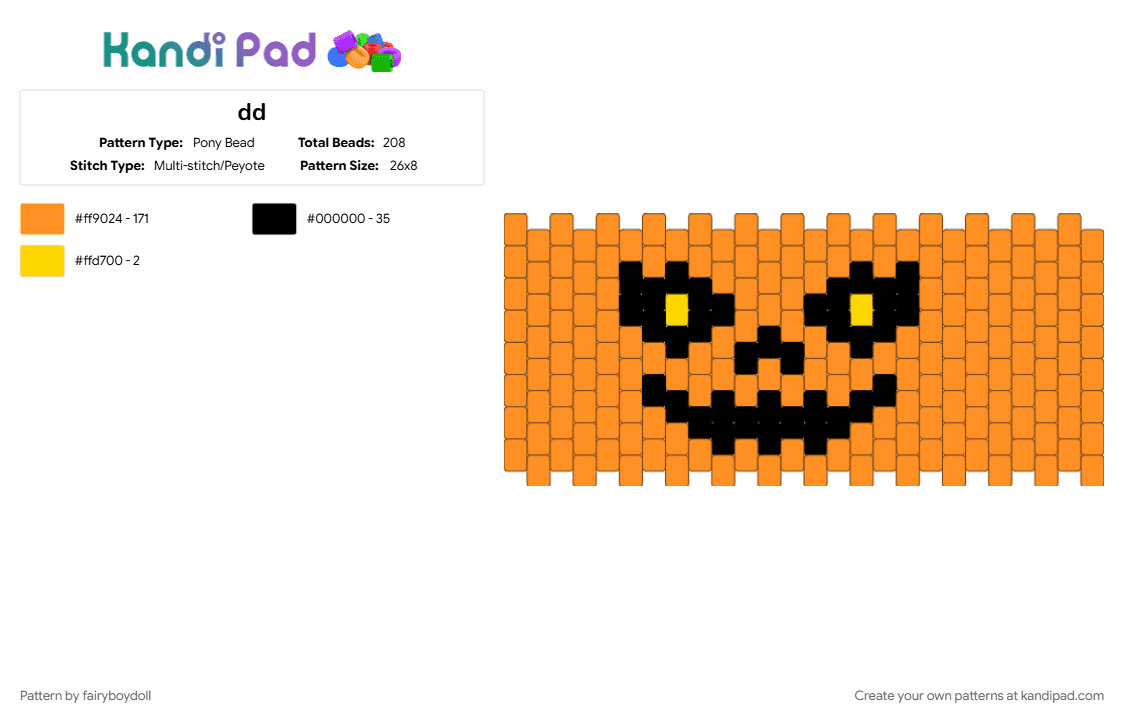 Jack O\' Lantern Cuff /Small 26 - Pony Bead Pattern by fairyboydoll on Kandi Pad - halloween, jackolantern