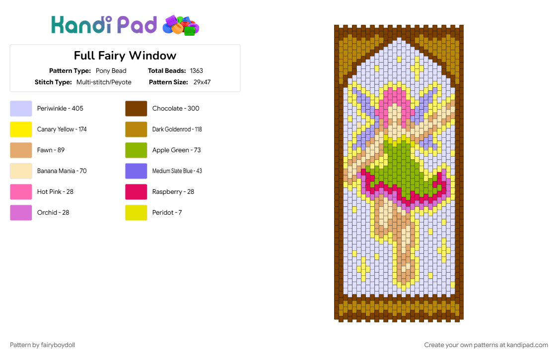Full Fairy Window - Pony Bead Pattern by fairyboydoll on Kandi Pad - 