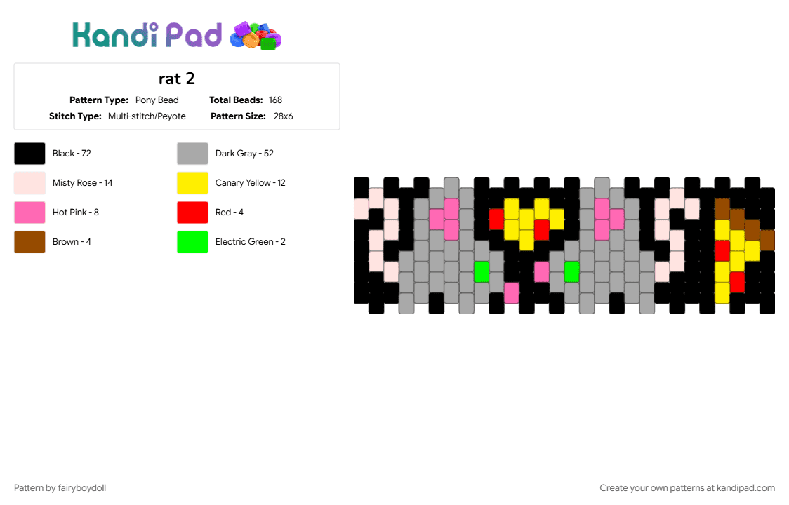 2 Rats in Pizza Love Cuff /Small 28 - Pony Bead Pattern by fairyboydoll on Kandi Pad - beige, pizza, rat
