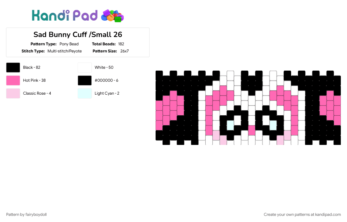 Sad Bunny Cuff /Small 26 - Pony Bead Pattern by fairyboydoll on Kandi Pad - bunny, sad